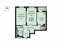 1-комнатная квартира, 65.5 м2