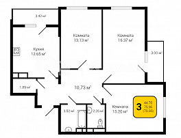 3-комнатная квартира, 78.96 м2