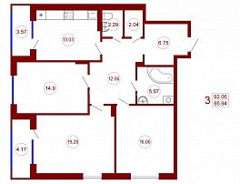 3-комнатная квартира, 95.94 м2