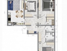 3-комнатная квартира, 94.7 м2