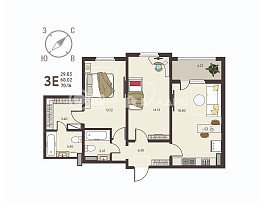 2-комнатная квартира, 70.16 м2