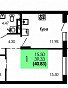 1-комнатная квартира, 40.83 м2, эт. 3, id: 1113332, фото 1