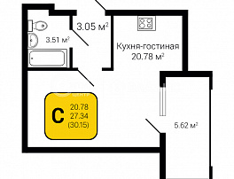 1-комнатная квартира, 30.15 м2