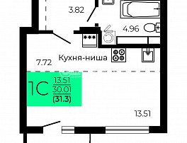 1-комнатная квартира, 31.3 м2