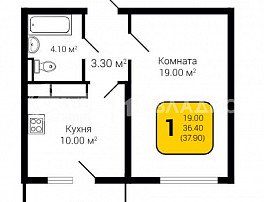 1-комнатная квартира, 39.9 м2