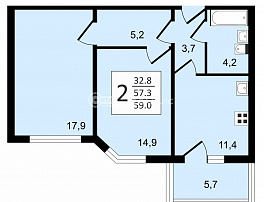 2-комнатная квартира, 59 м2