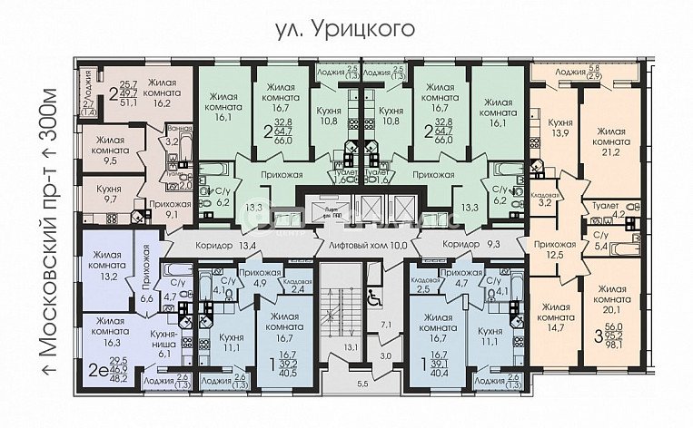 2-комнатная квартира, 65 м2, эт. 14, id: 841647, фото 8