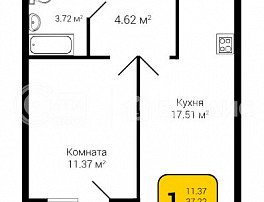 1-комнатная квартира, 38.6 м2