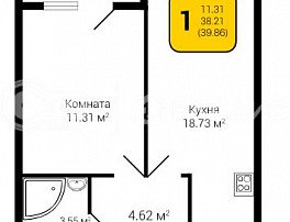 1-комнатная квартира, 39.86 м2