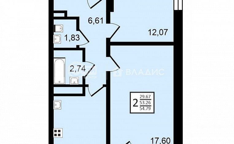 2-комнатная квартира, 54.79 м2, эт. 22, id: 758759, фото 16