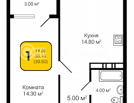 1-комнатная квартира, 39.5 м2