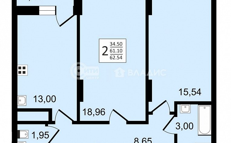 2-комнатная квартира, 62.54 м2, эт. 14, id: 758483, фото 17