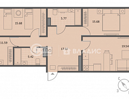 3-комнатная квартира, 95.45 м2