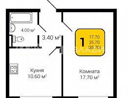 1-комнатная квартира, 35.7 м2