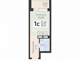 1-комнатная квартира, 19.11 м2