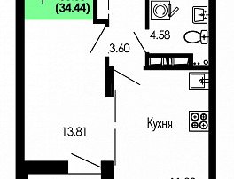 1-комнатная квартира, 34.44 м2