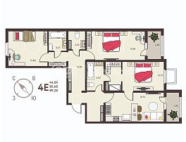 3-комнатная квартира, 89.28 м2