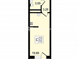 1-комнатная квартира, 27.03 м2