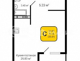 1-комнатная квартира, 35.91 м2