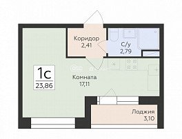 1-комнатная квартира, 23.86 м2