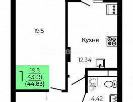1-комнатная квартира, 44.83 м2