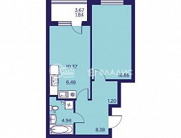 1-комнатная квартира, 48.96 м2
