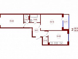 2-комнатная квартира, 68.44 м2