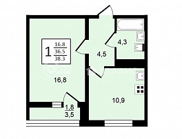 1-комнатная квартира, 38.3 м2