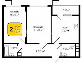 2-комнатная квартира, 55.7 м2