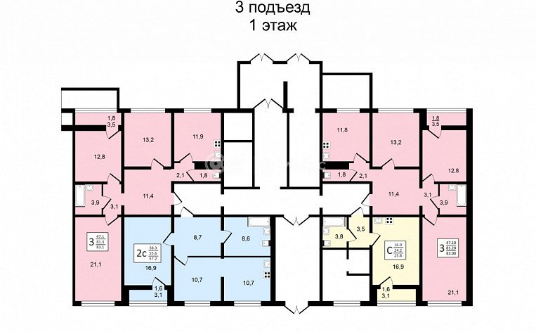 3-комнатная квартира, 83.2 м2, эт. 15, id: 1056776, фото 29