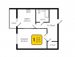 1-комнатная квартира, 50.37 м2