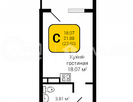 1-комнатная квартира, 23.5 м2