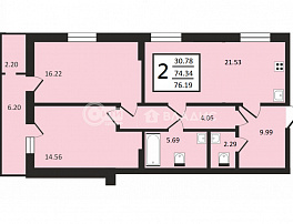 2-комнатная квартира, 76.19 м2