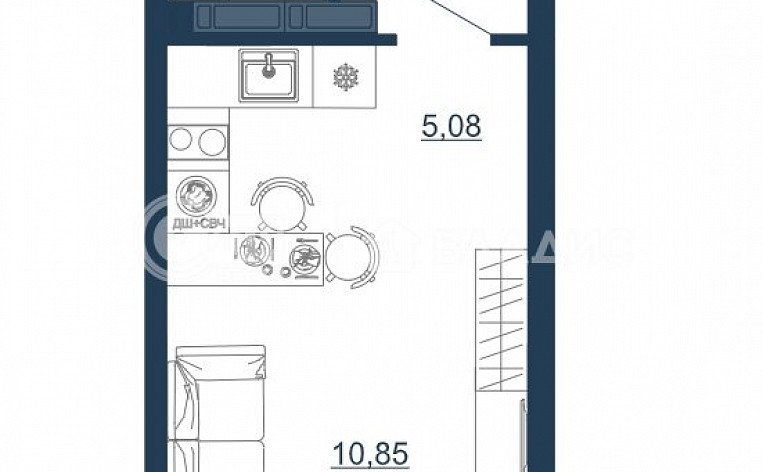 1-комнатная квартира, 26.52 м2, эт. 16, id: 737648, фото 11