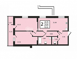 2-комнатная квартира, 75.35 м2