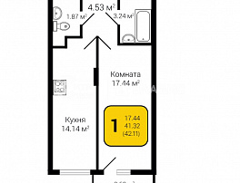 1-комнатная квартира, 42.11 м2