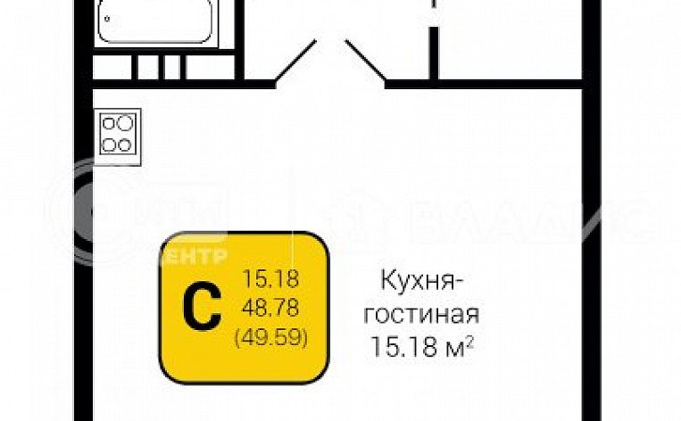1-комнатная квартира, 49.59 м2, эт. 9, id: 892397, фото 10