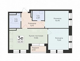 3-комнатная квартира, 53.4 м2