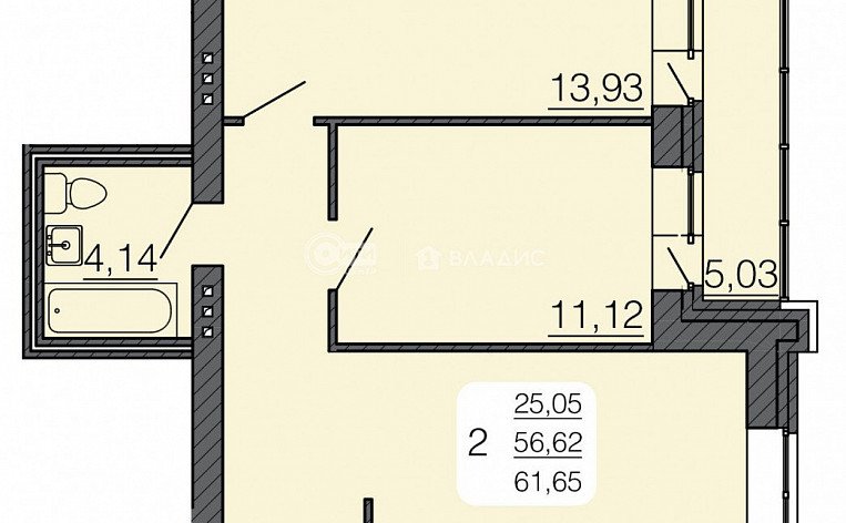 2-комнатная квартира, 59.52 м2, эт. 3, id: 878463, фото 8