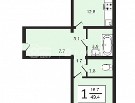 1-комнатная квартира, 49.5 м2