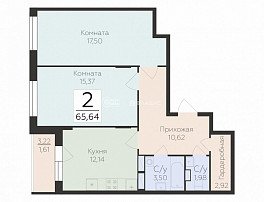 2-комнатная квартира, 65.64 м2