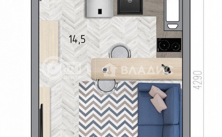 1-комнатная квартира, 21.1 м2, эт. 4, id: 825775, фото 6