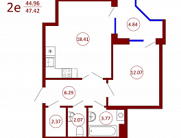 2-комнатная квартира, 47.42 м2