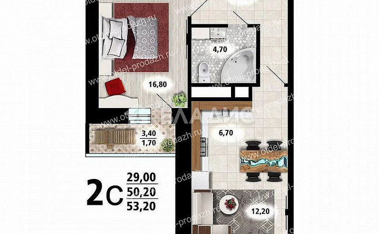 1-Комнатная квартира 50.00м², эт. 14, фото 14