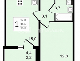 1-комнатная квартира, 36.9 м2