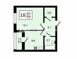 1-комнатная квартира, 37.8 м2