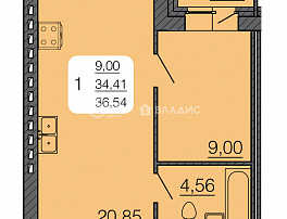 1-комнатная квартира, 36.54 м2