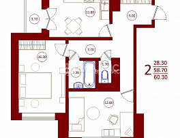 2-комнатная квартира, 60.3 м2