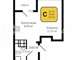 1-комнатная квартира, 36.6 м2