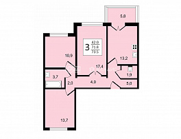 3-комнатная квартира, 73.5 м2